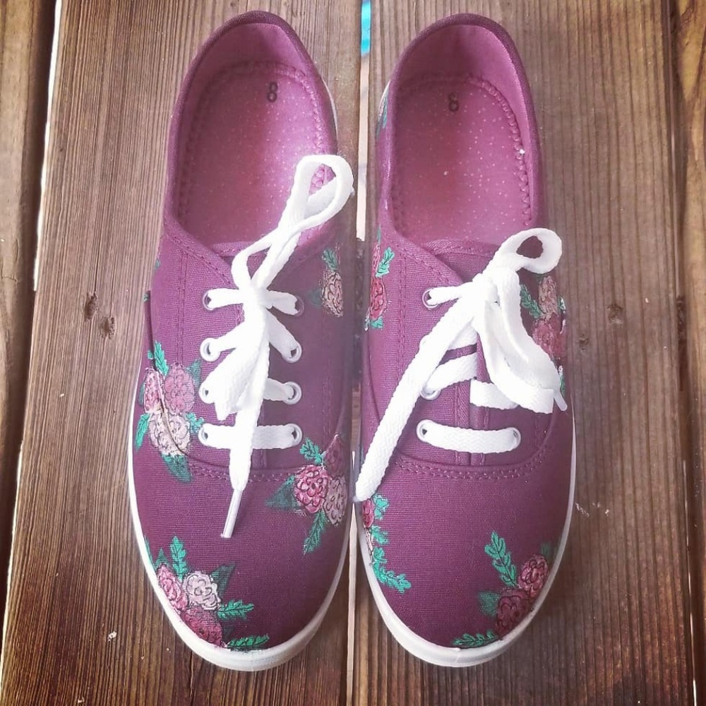 Burgundy Hand Painted Flower Shoes